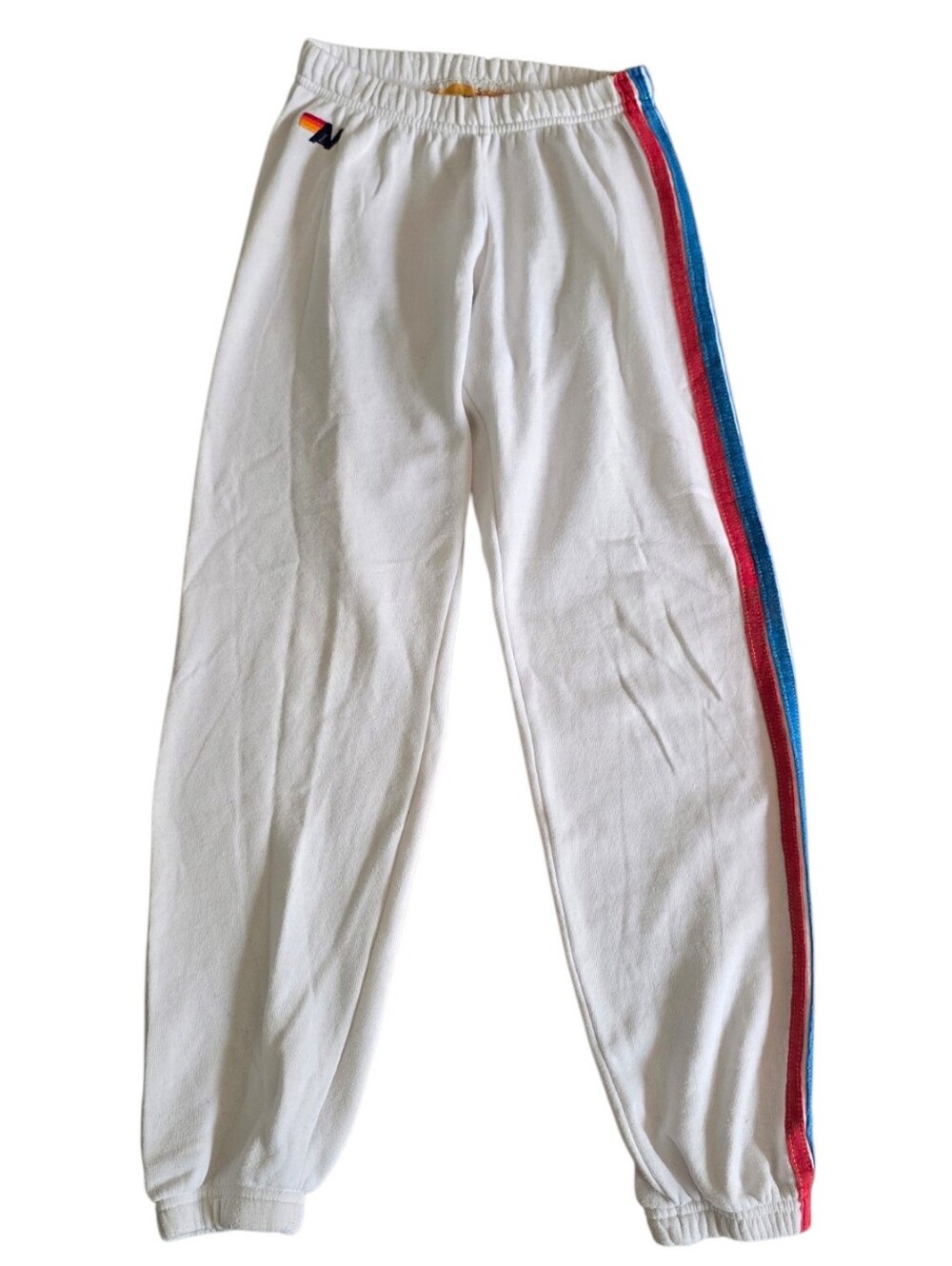 Aviator Nation White Joggers with Red & Blue Side Stripes Size S